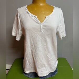 Cotton  White Studded Short Sleeve Tee, new without tag